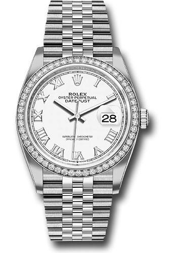Rolex Steel Datejust 36 Watch - Diamond Bezel - White Roman Dial - Jubilee Bracelet - 2019 Release - 126284RBR wrj